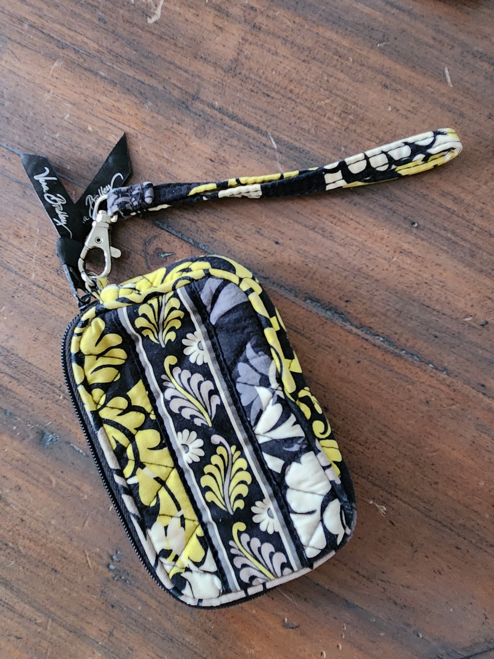 Vera Bradley Yellow Black Floral Quilted Wristlet Phone Pouch